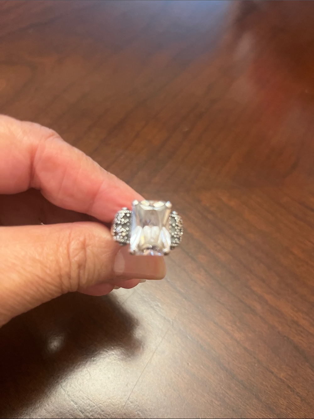 Elegant Clear Crystal Statement Ring in Sterling Silver